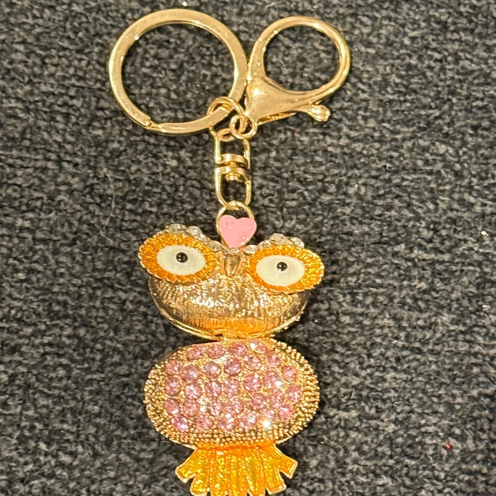 Pink Rhinestone Owl Keychain/Bag Charm (w/Gold Tone Hardware)(NWT)